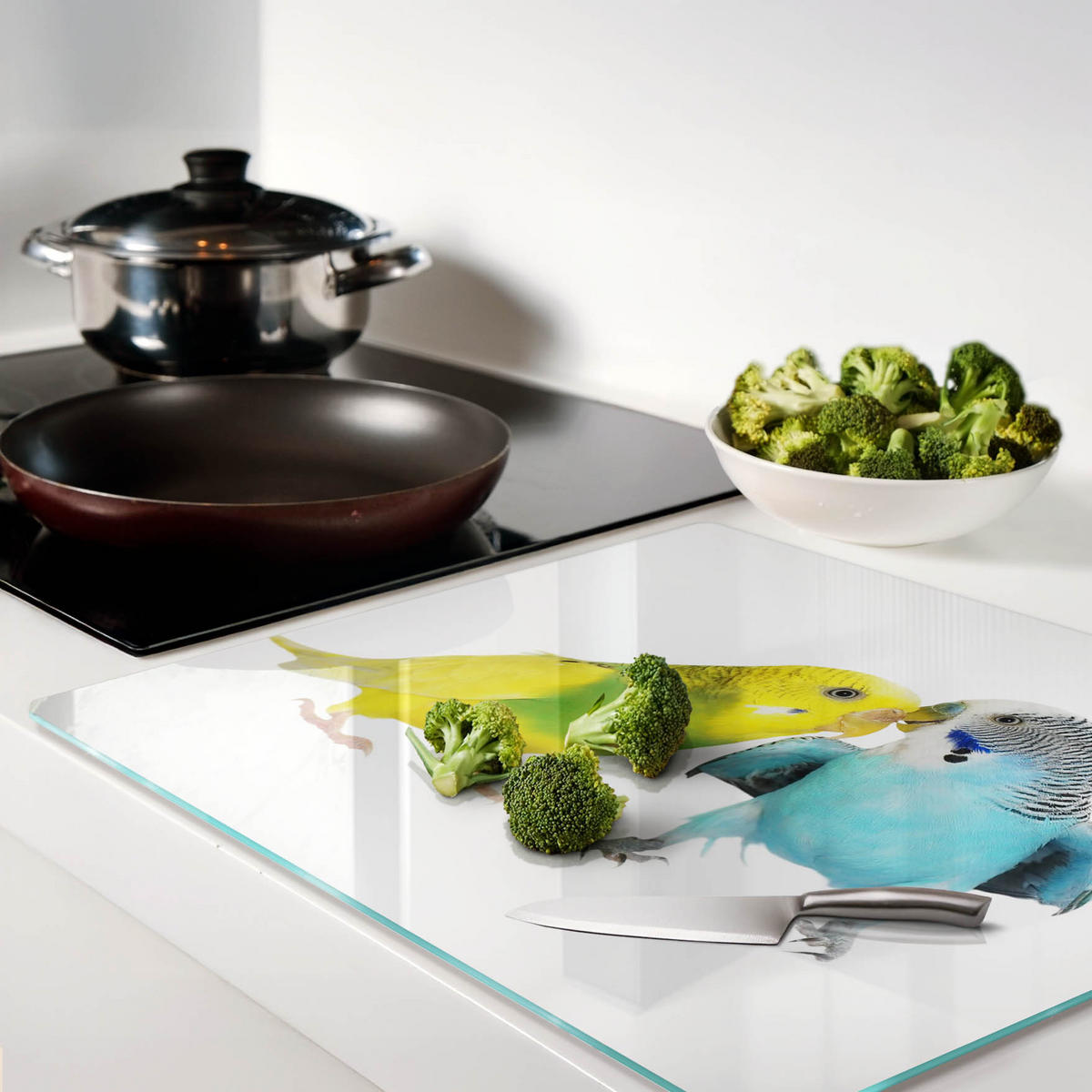 GLASPLATTE 60x52 cm Wellensittiche - Grau, Glas (60/0.4/52cm) - TULUP