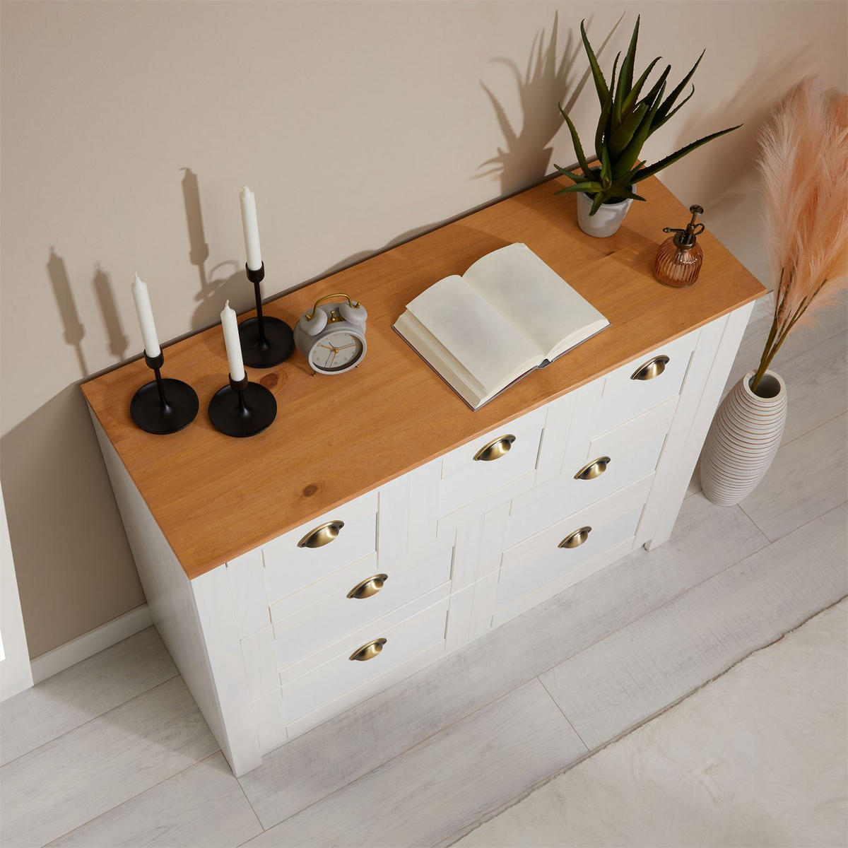 SIDEBOARD BOLTON - Weiß/Braun, Holz (110/87/40cm) - IDIMEX