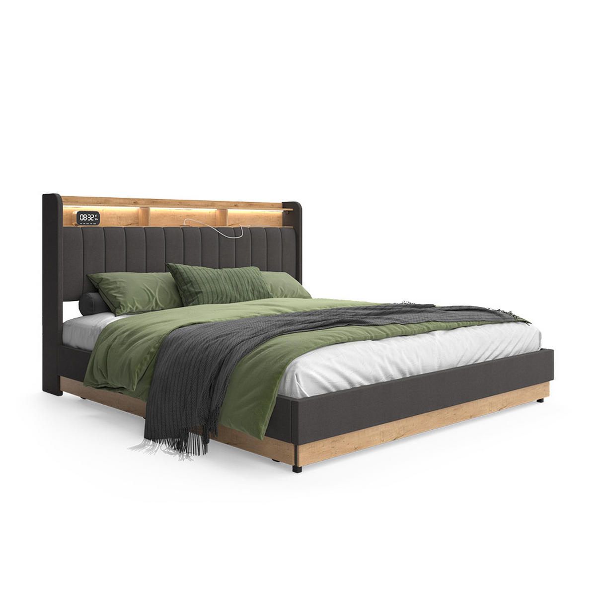 ČALOUNĚNÁ POSTEL Nura Antracit - antracitová/barva dubu, kompozitní dřevo - VitaliSpa