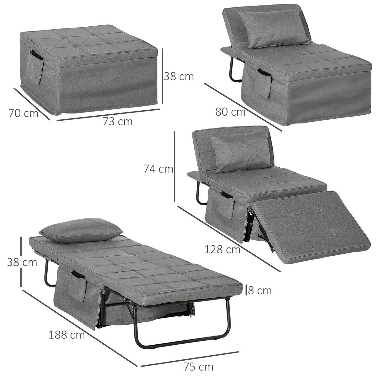 KLAPPBETT - Grau, Metall - HOMCOM