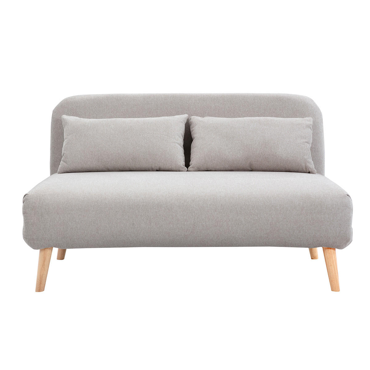 SCHLAFSOFA 2-Sitzer Beiger Textur-Velours Helles Holz AMIKO - Beige, Textil (87/78/132cm) - Miliboo