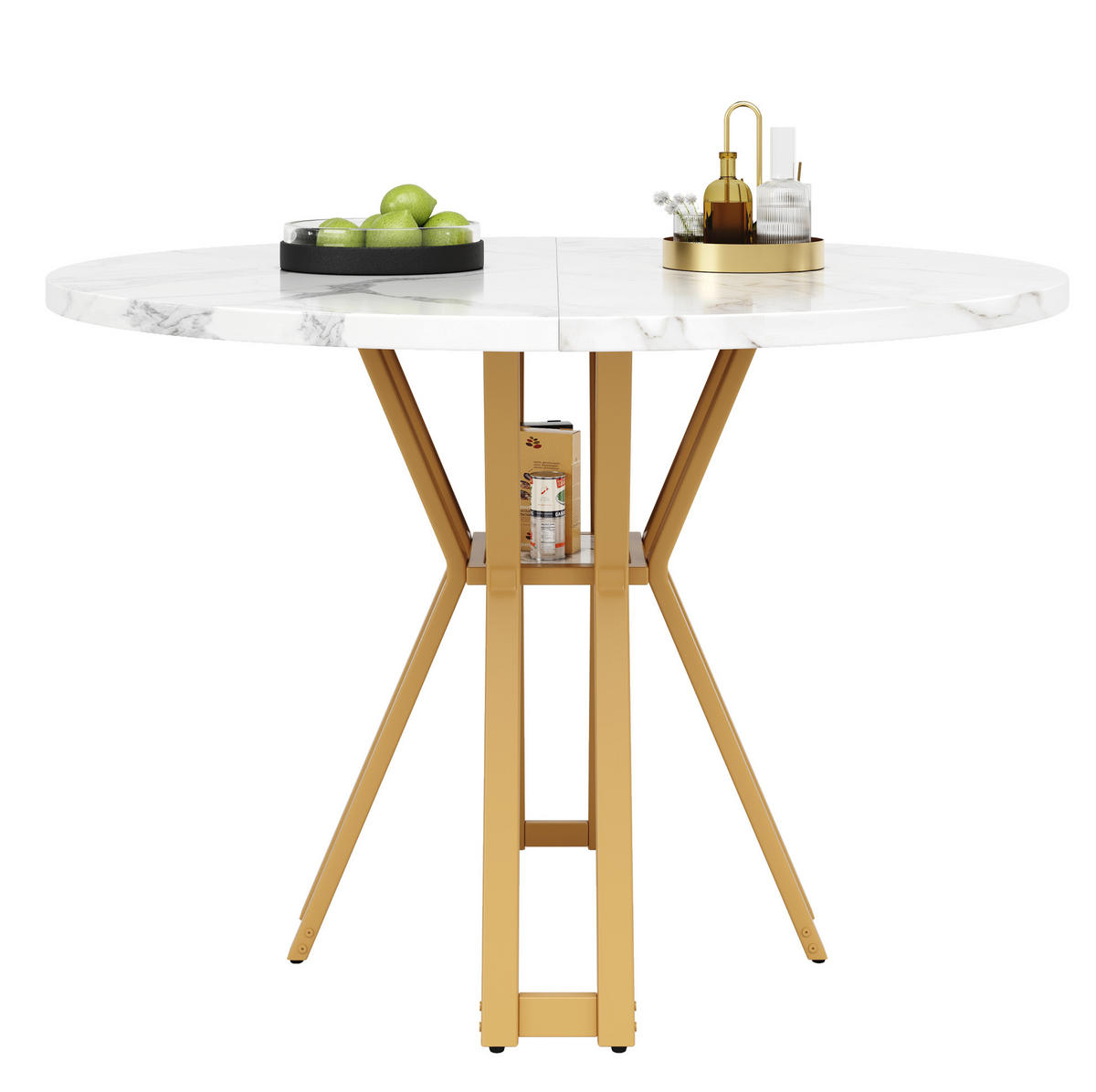 ESSTISCH, MDF in Marmoroptik & Metallgestell, 100/100/76 cm, Gold/Weiß - Goldfarben, Holzwerkstoff (100/100/76cm) - Redom