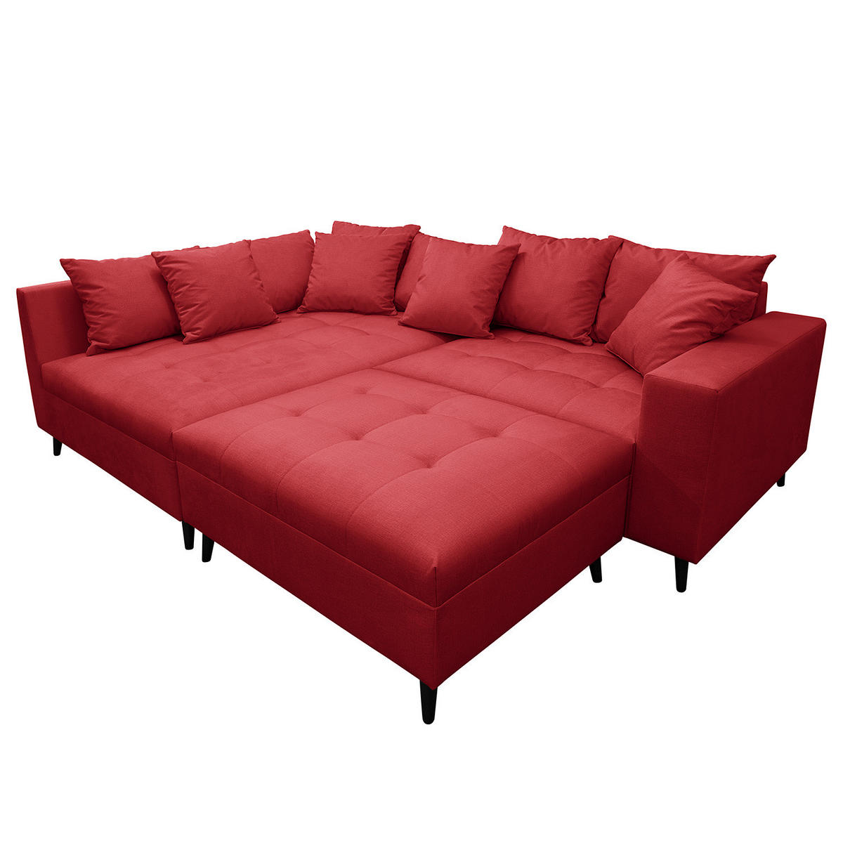 ECKSOFA mit Ottomane und Hocker - Rot/Schwarz, Birkenholz/Textil (247/174cm) - home24