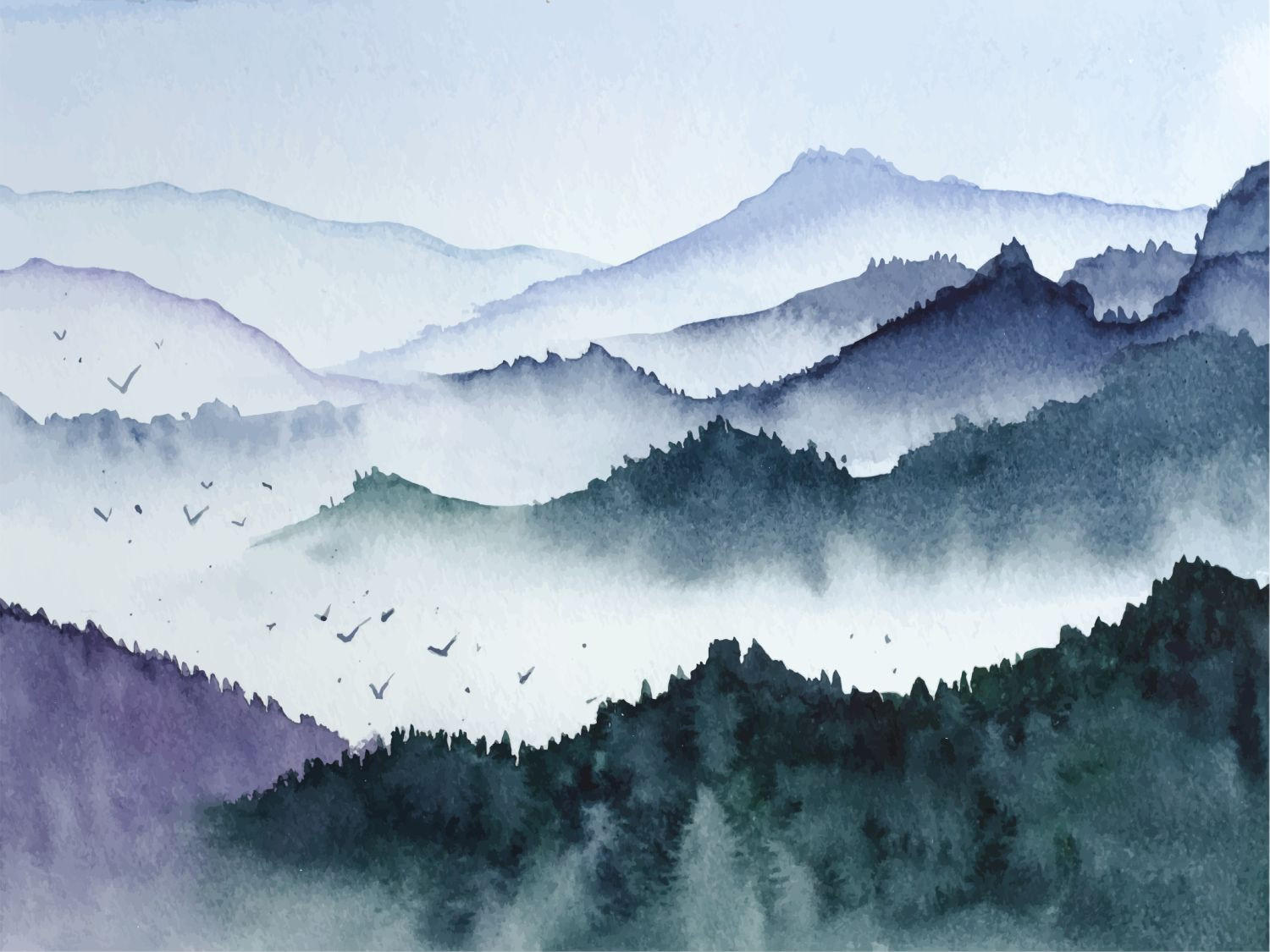 FOTOTAPETE Berglandschaft mit Bäumen 375 x 270 cm - Grün, Papier (375/270cm) - Sanders & Sanders