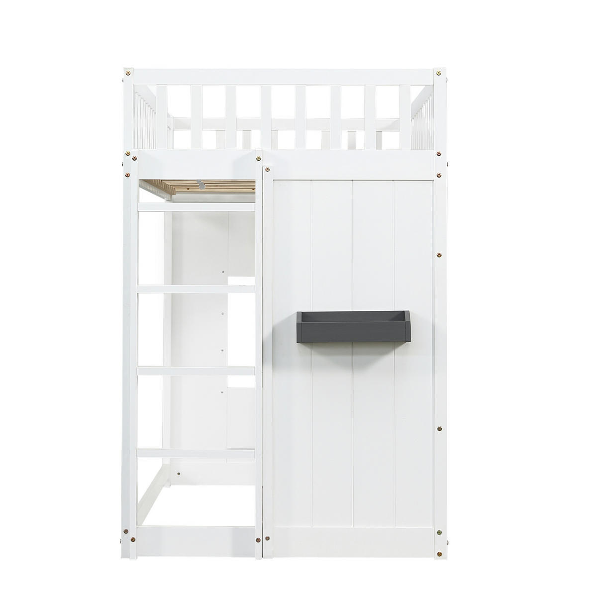 ETAGENBETT 90/200 cm mit Treppe, Fallschutz, Fenstern und Stauraum aus Kiefernholz und MDF, Weiß/Grau - Weiß, Holzwerkstoff (90/200cm) - Redom