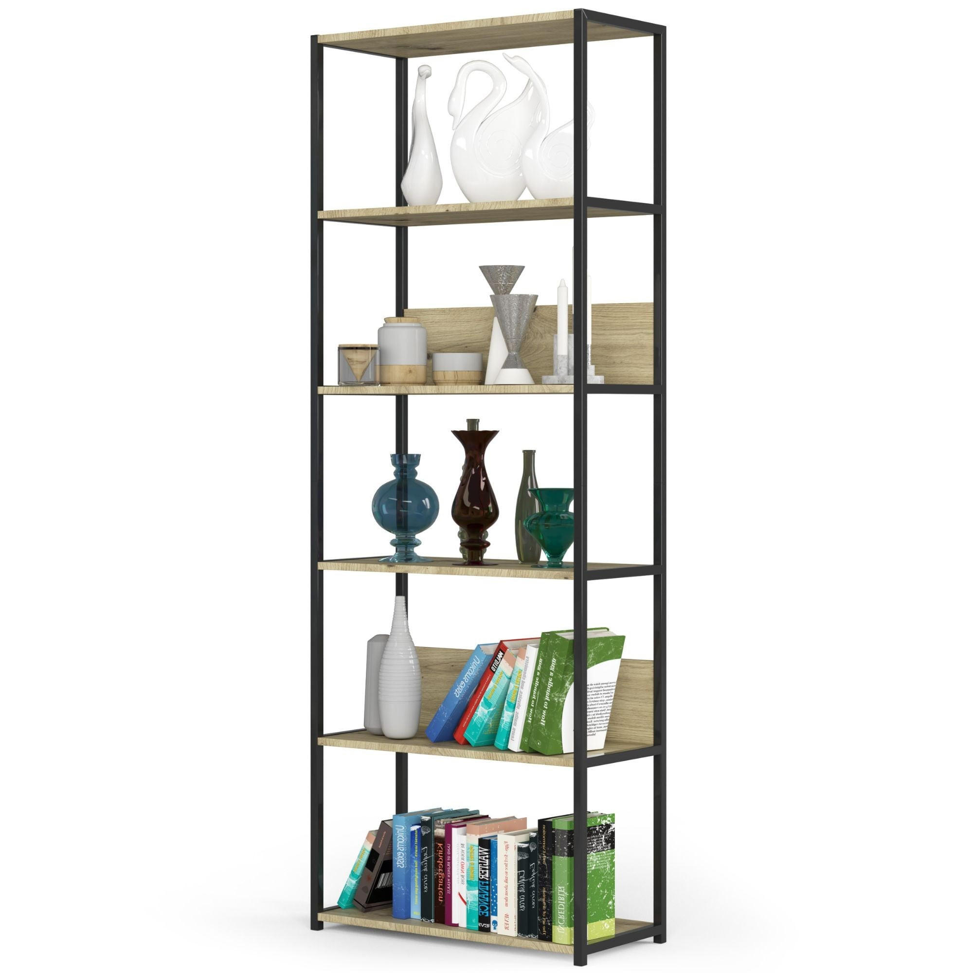 Thumbnail - Milordbikes Loft-Regal, Schwarz, Eiche Artisan, Holz, 70x192x32 cm, Wohnzimmer, Regale, Bücherregale