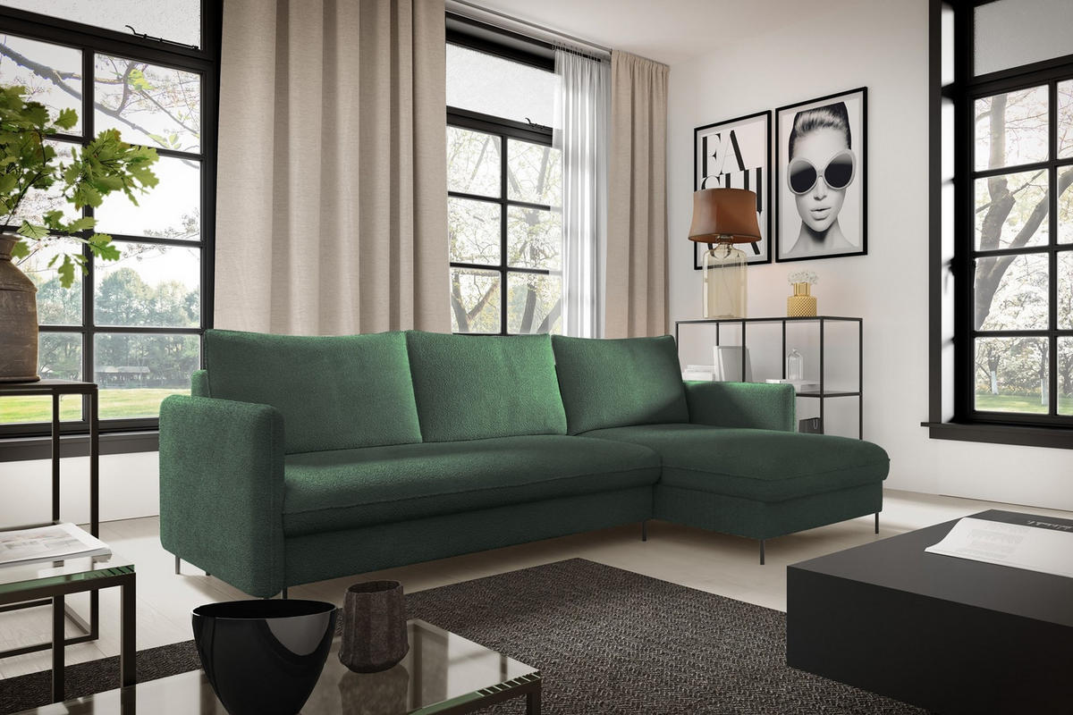 ECKSOFA Belis Boucle in Grün, Schlafsofa - Grün, Holzwerkstoff/Textil (216/165cm) - Bettso