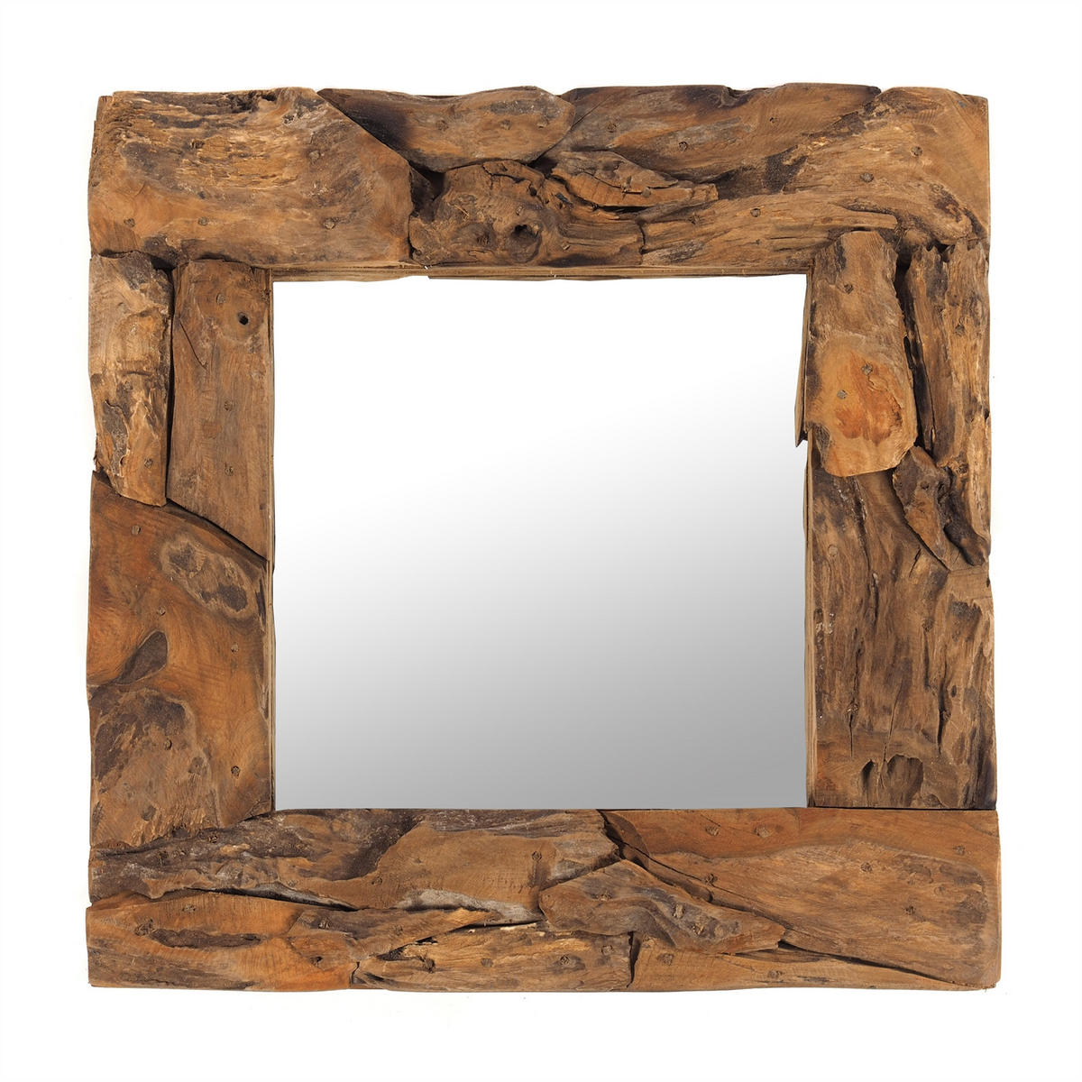 WANDSPIEGEL TEAK 50 Teakholz (erodiert) naturfarben - Braun, Holz (50/50/3cm) - DESIGN DELIGHTS