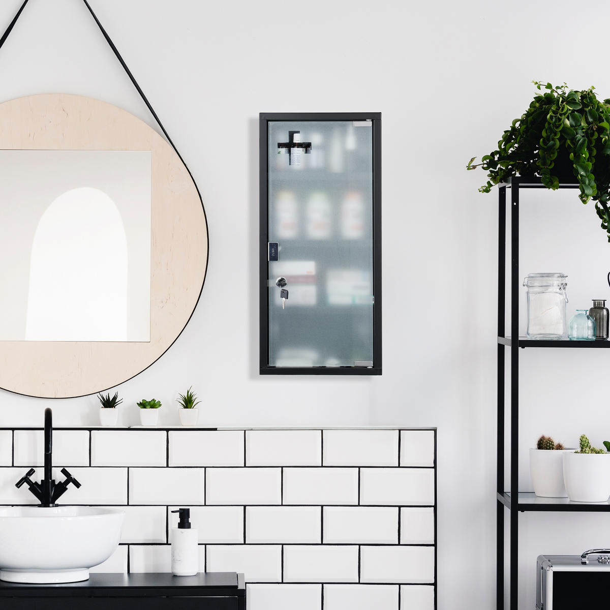 MEDIZINSCHRANK - Schwarz, Glas/Metall (27/57/12cm) - Relaxdays