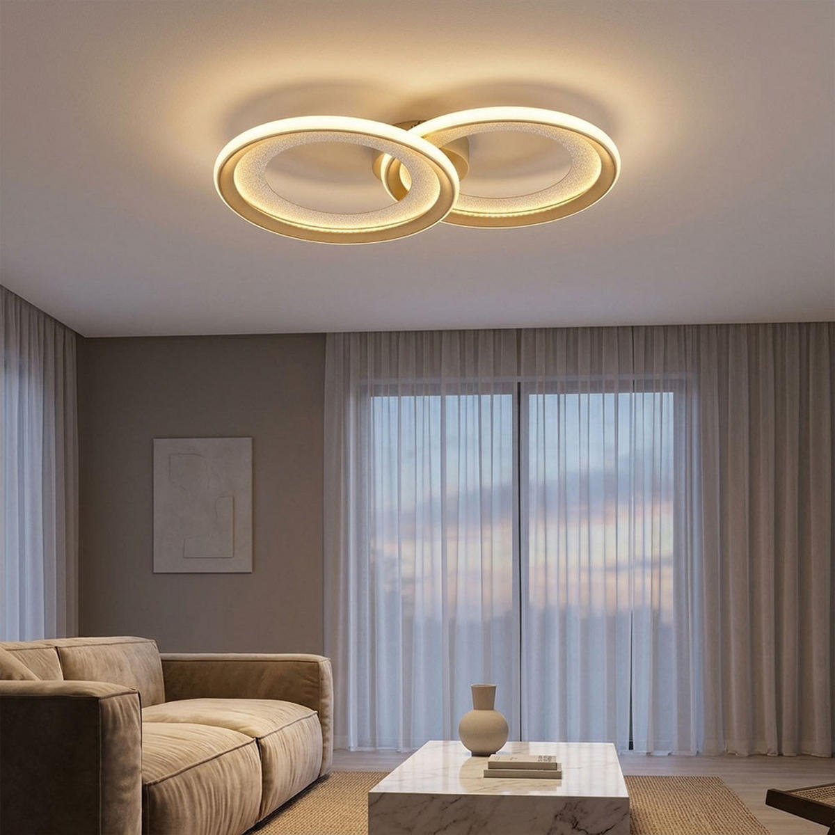 LED DECKENLEUCHTE GLITRA, Metall, Sand - Bernsteinfarben, Metall (52.5/31.5/9cm) - Globo Lighting
