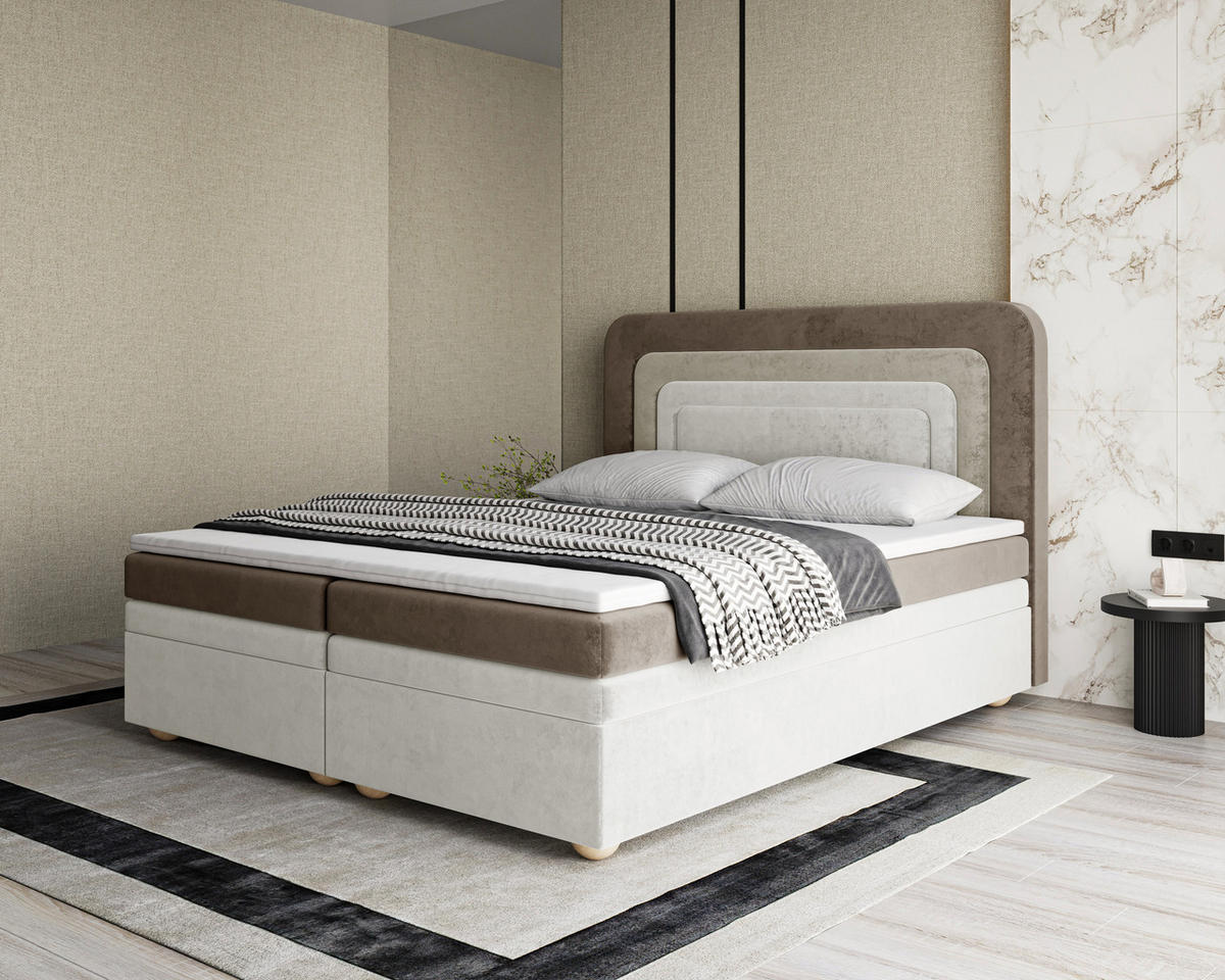 BOXBETT - Bett 10 NEST - Riviera - 140x200 cm - Modernes Polsterbett mit Bettkasten - Braun, Holz (140/200cm) - ROYAL24_MARKT