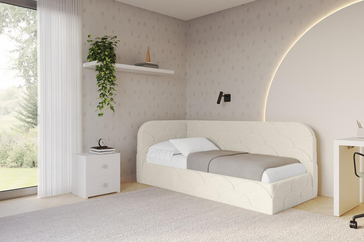 EINZELLBETT Jugendbett mit Bettkasten, Rechts - ELRY 100x200 Beige - Perlmutt, Holzwerkstoff/Textil (100/200cm) - ALTDECOR