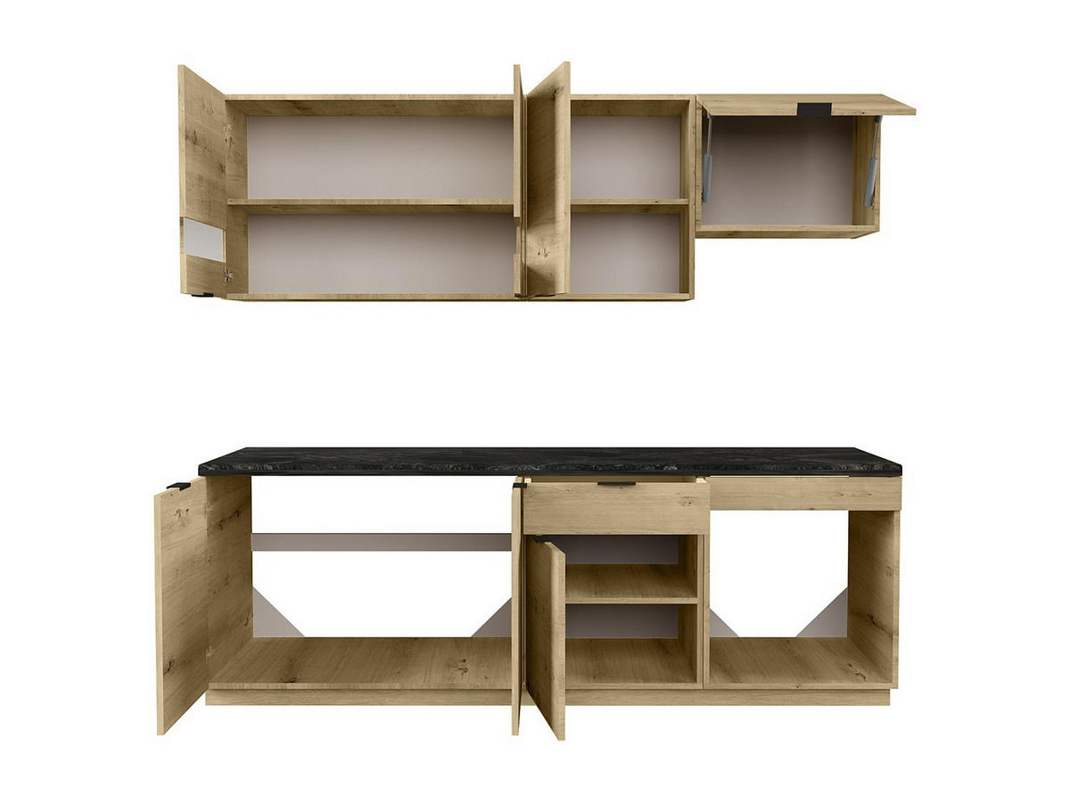 KÜCHENZEILE - 200 cm x 60 cm - holz - anthrazitgrau, naturfarben hell Carmeo - Anthrazit/Naturfarben, Holz (200/82/60cm) - Vente-Unique