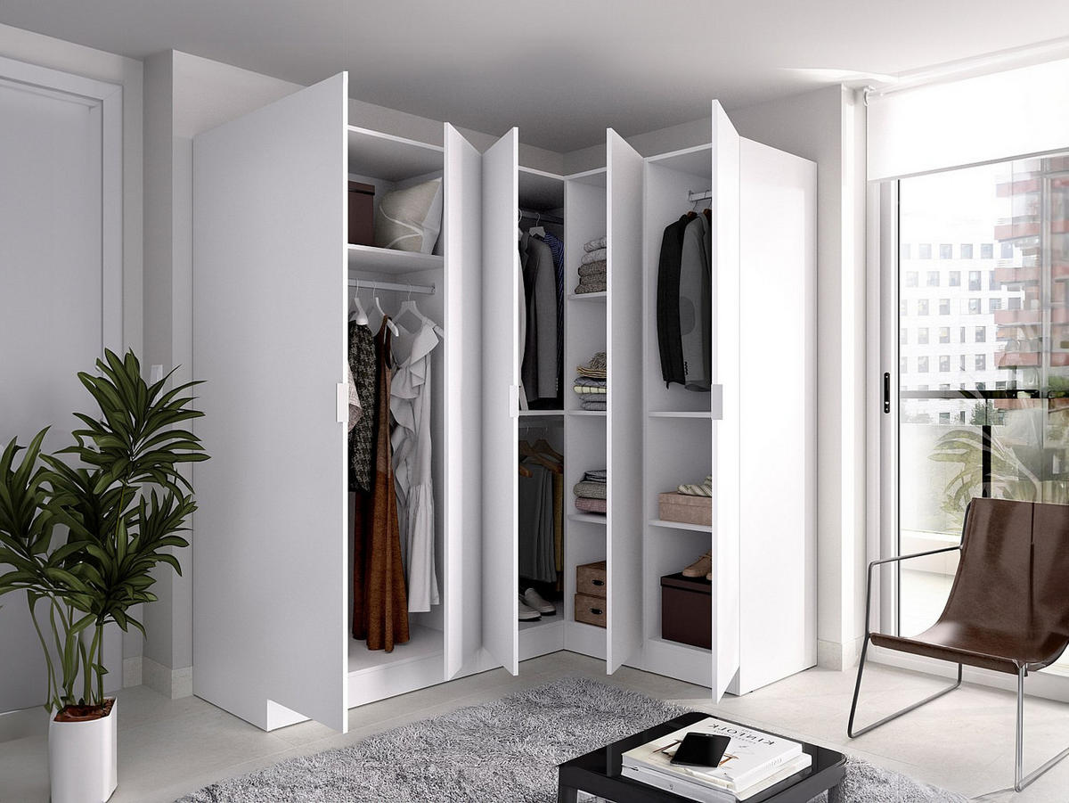 KLEIDERSCHRANK - 173 cm x 132 cm - Holz, Platte - Weiß - LISTOWEL - Weiß, Holz (173/184/132cm) - Vente-Unique