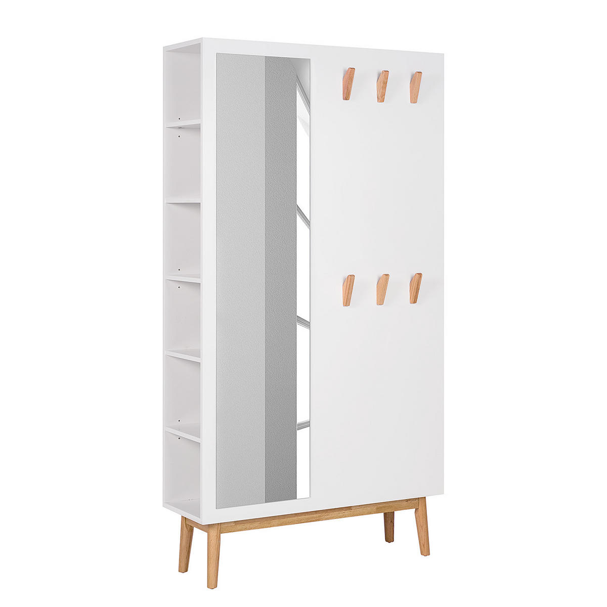 GARDEROBENSCHRANK mit Spiegel - Weiß / Eiche - Eichefarben/Weiß, Holzwerkstoff (100/190/34cm) - home24