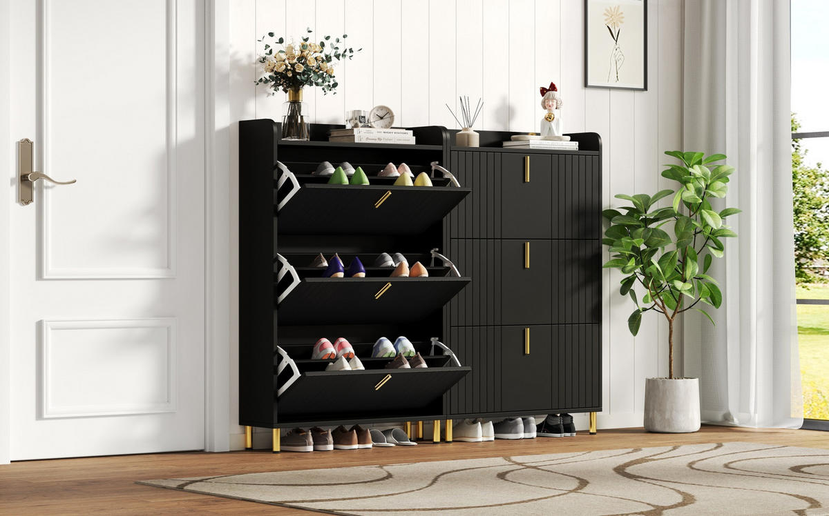 SCHUHSCHRANK 2er-Set mit verstellbaren Regalen 80 x 23 x 123,5 cm Schwarz - Schwarz, Holz (23.5/123.5/80.1cm) - Beauniv