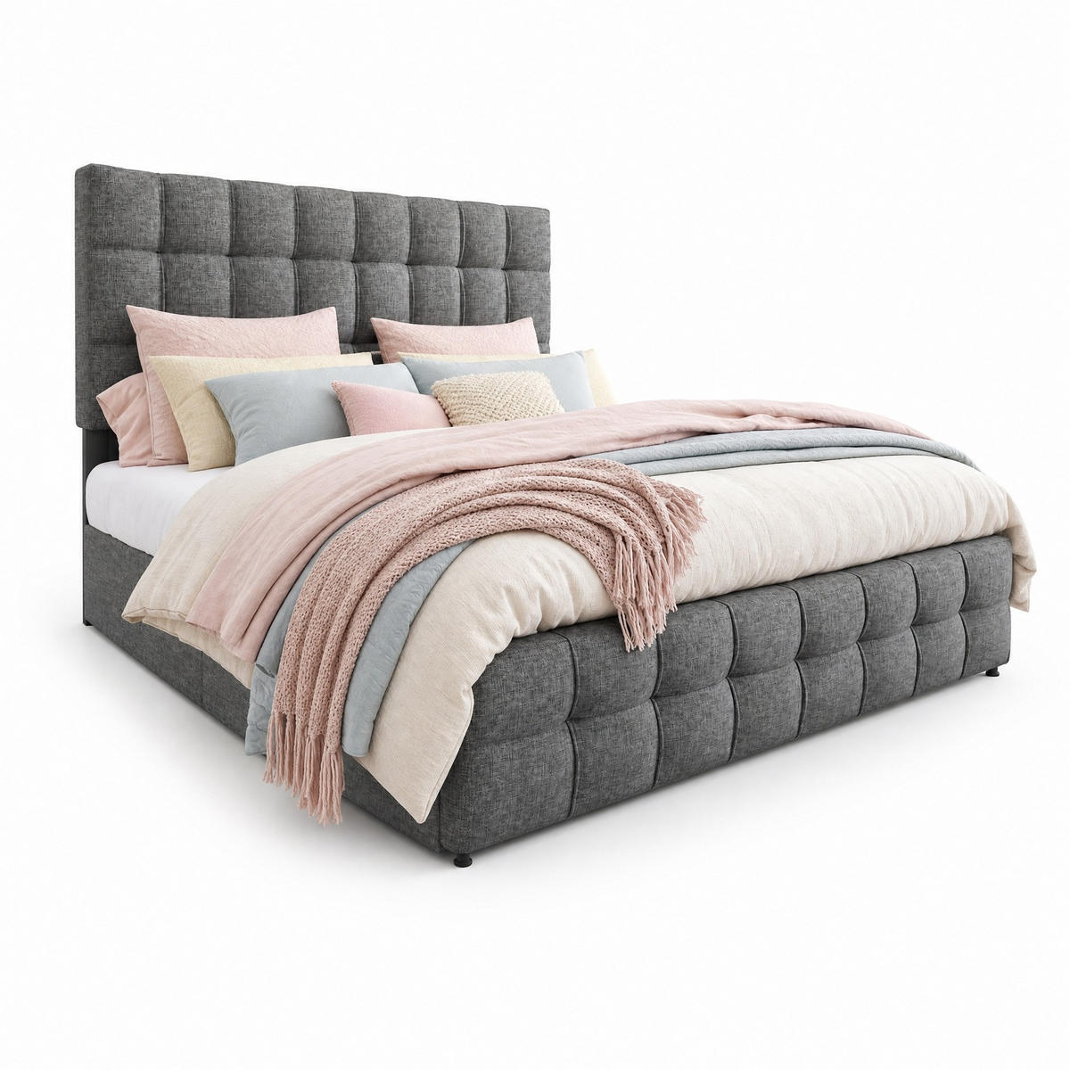 POLSTERBETT 140/200 cm in Grau mit 4 Schubladen und Verstellbarem Kopfteil Leinen - Grau, Holzwerkstoff/Textil (140/200cm) - CHICFURN