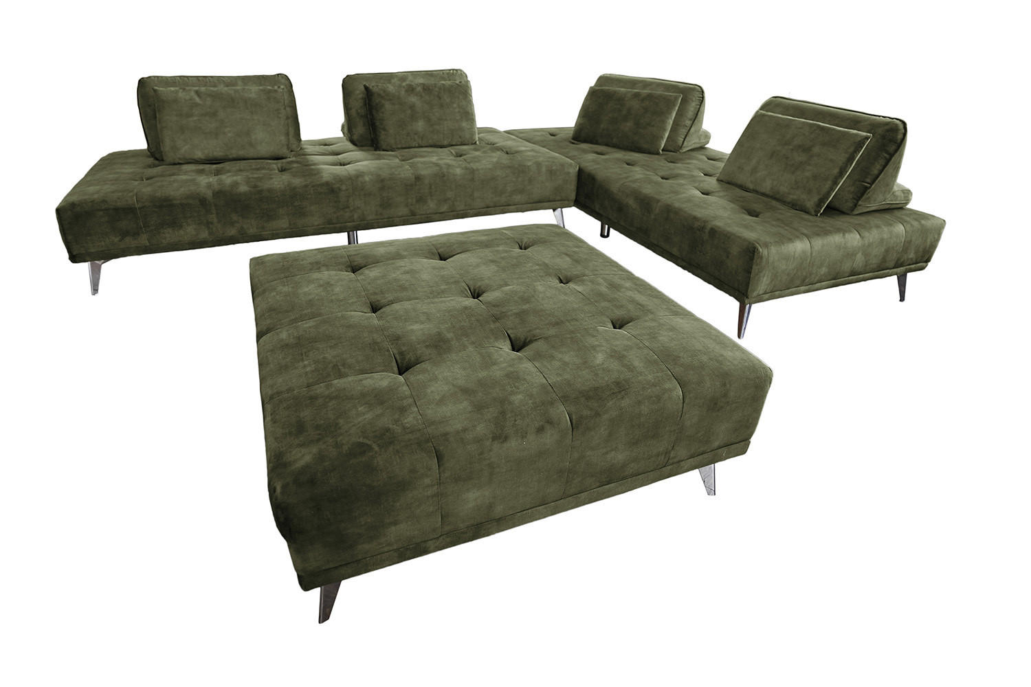ECKSOFA MIT HOCKER WIOLO Dunkelgrün Velvet - Dunkelgrün/Silberfarben, Textil (350/350cm) - KAWOLA