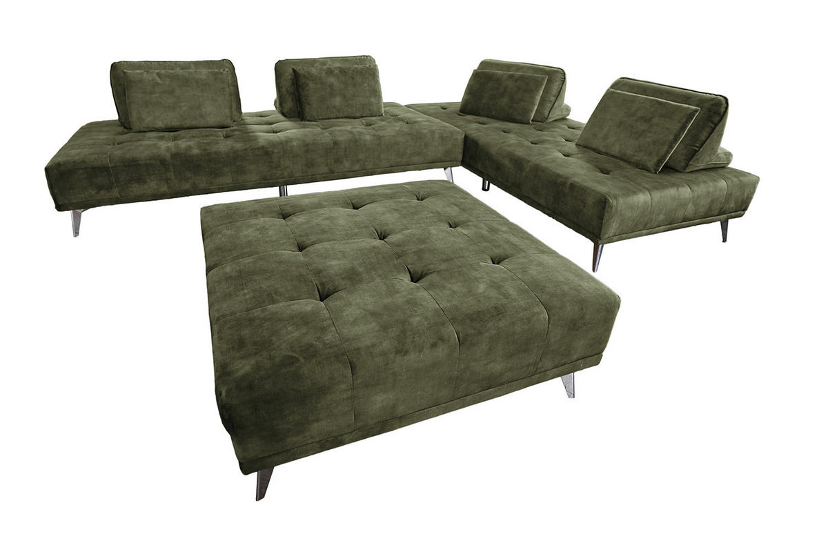 ECKSOFA MIT HOCKER WIOLO Dunkelgrün Velvet - Dunkelgrün/Silberfarben, Textil (350/350cm) - KAWOLA