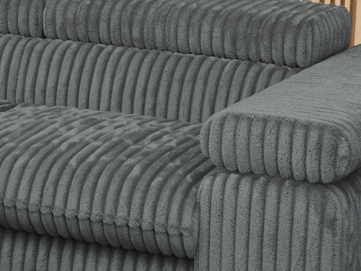 ECKSOFA PETER L Dunkelgrau Cord - Links Seite - Dunkelgrau/Schwarz, Textil/Metall (208/273cm) - MKS