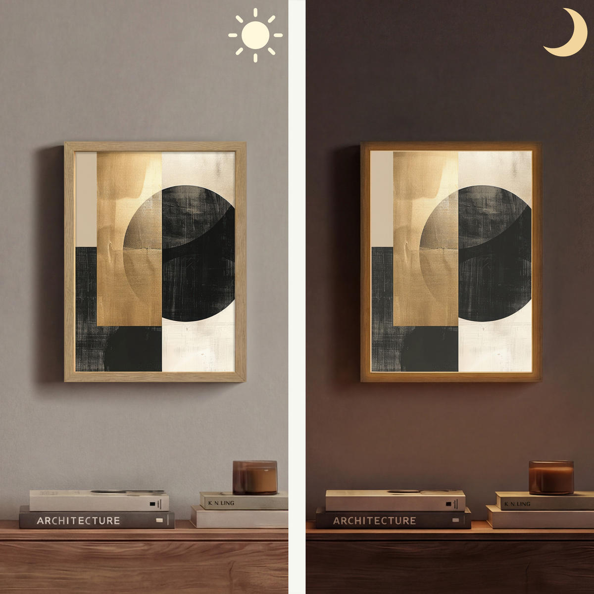 NÁSTĚNNÁ LAMPA S AKUMULÁTOREM Abstraktní - Moderní - Černá - Zlatá 30x40 cm - písková barva, kompozitní dřevo (30/40/8cm) - OnlyWow