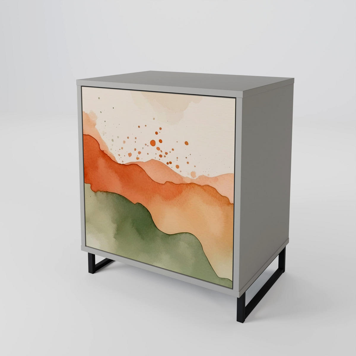 SIDEBOARD WATERCOLOUR PEAKS, Grau, 57,5x42x77,5 cm, Schräge Buchenholzfüße - Buchefarben/Multicolor, Holzwerkstoff/Buchenholz (57.5/77.5/42cm) - SpaceRebels