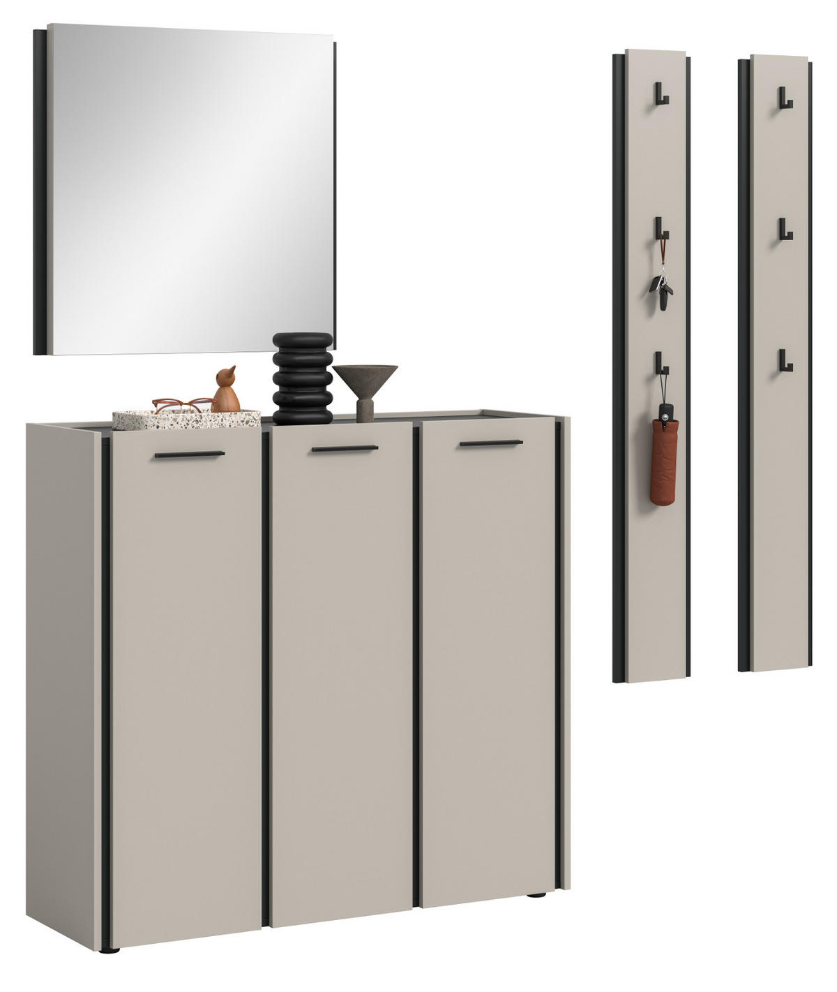 GARDEROBEN-SET 4-teilig Kaschmir 185 x 190 cm, Komplettset mit Soft-Close - Kaschmir/Schwarz, Glas/Holzwerkstoff (185/190/37cm) - Inn.Furn