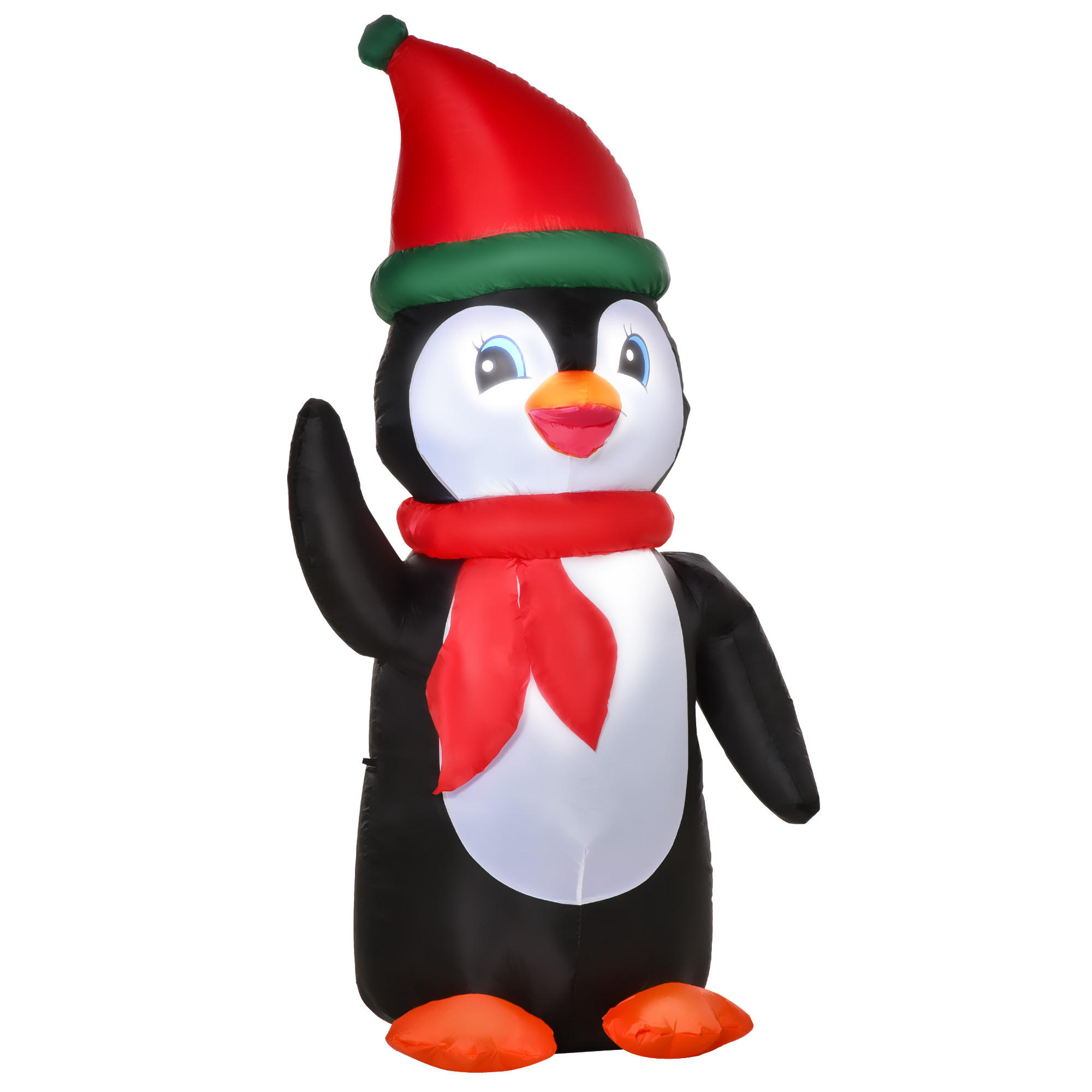AUFBLASBARER Weihnachts-Pinguin, Polyester, Weiß+Schwarz+Rot+Grün - Multicolor, Kunststoff (67/155/79cm) - HOMCOM