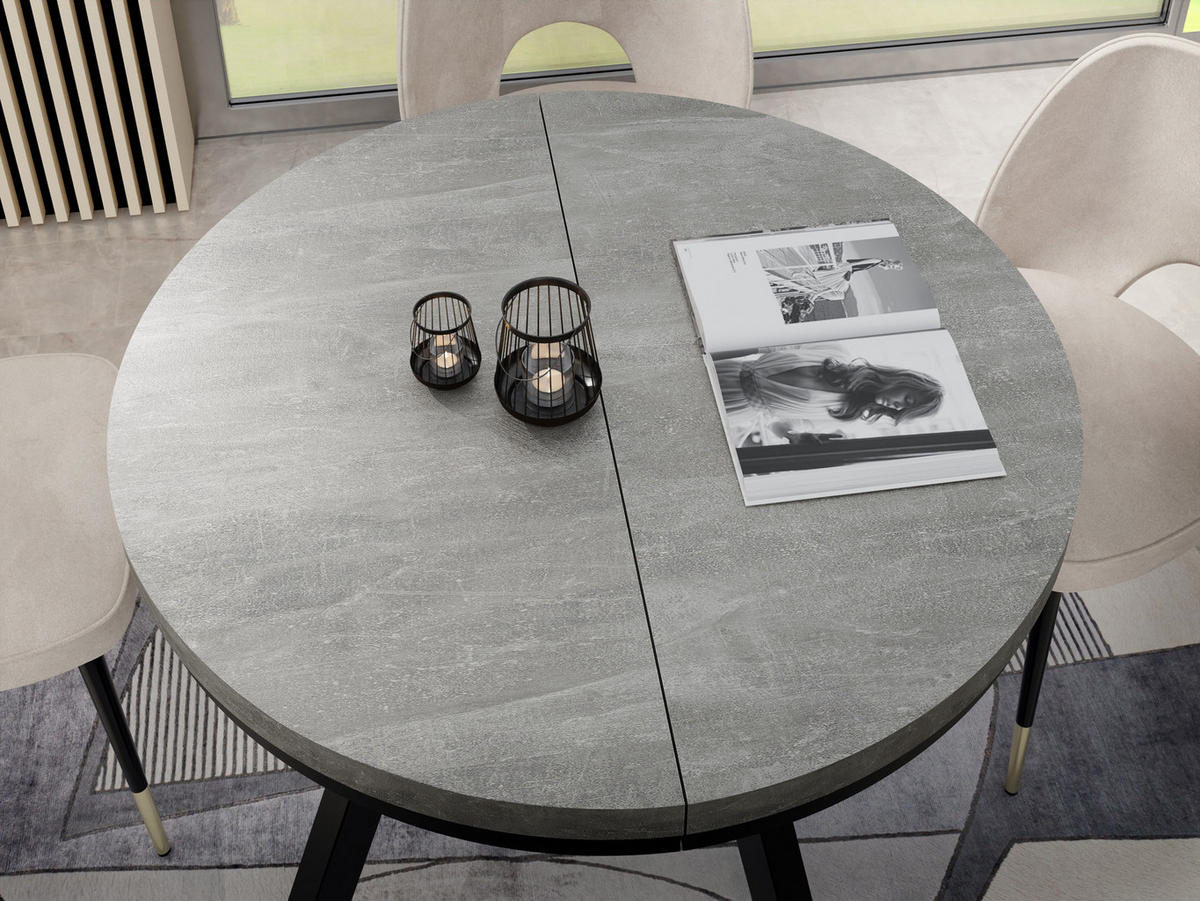 ESSTISCH Lume Weiß runder ausziehbarer, Grauer Beton 100-200/100/76 cm - Hellgrau/Weiß, Holz/Holzwerkstoff (100/100/76cm) - WFL GROUP