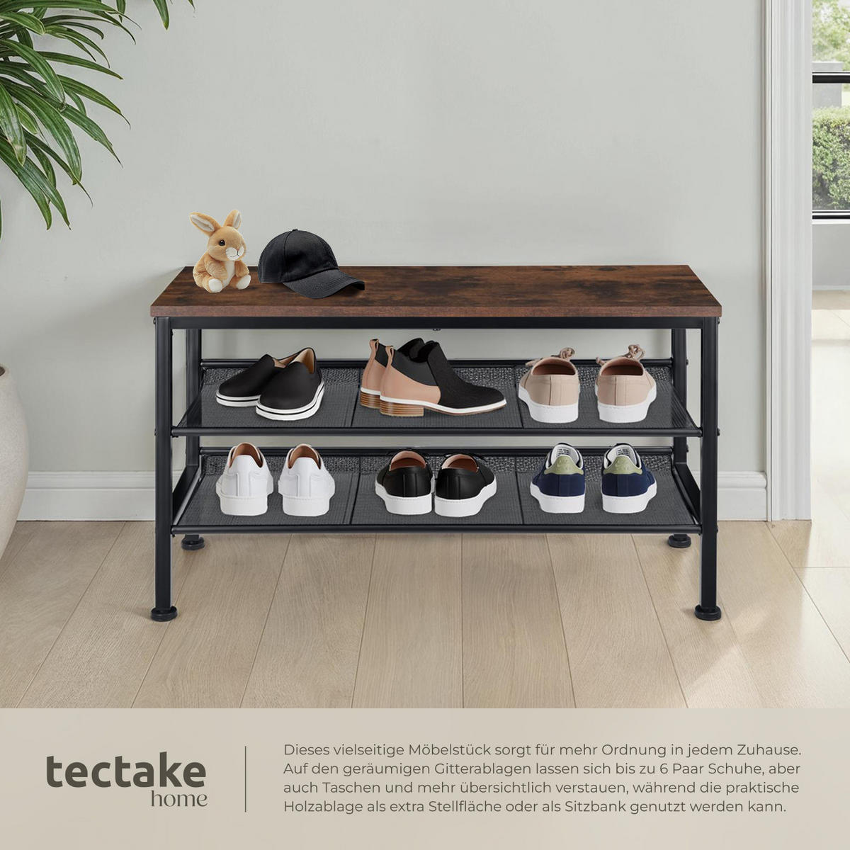 SCHUHREGAL Derry,75,5 x 30,5 x 45,5 cm,Industrial Holz dunkel, rustikal - Rostfarben, Holz (30.5/45.5/75.5cm) - tectake