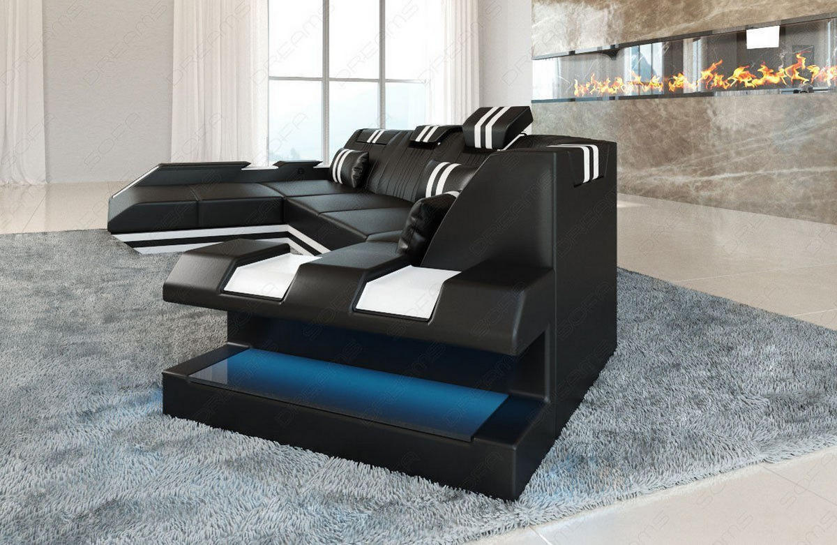 WOHNLANDSCHAFT Apollonia C - Schwarz/Weiß, Leder (420/78/190cm) - Sofa Dreams