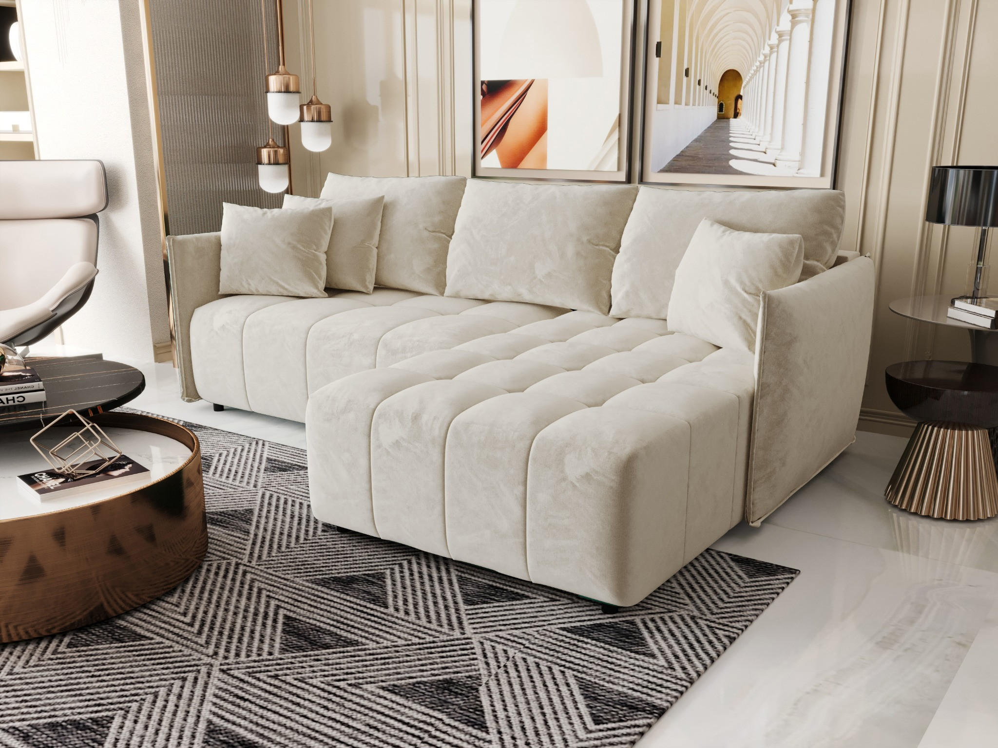 ECKSOFA mit Schlaffunktion ONIL L Monolith 02 Rechts - Beige, Textil (245/175cm) - Bedante