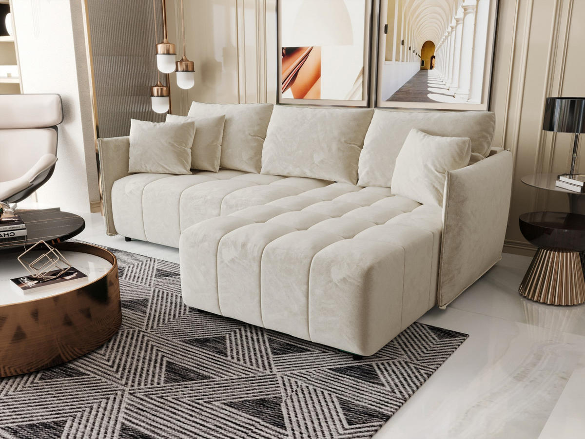 ECKSOFA mit Schlaffunktion ONIL L Monolith 02 Rechts - Beige, Textil (245/175cm) - Bedante