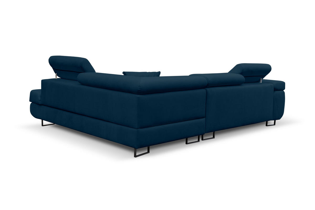 ECKSOFA Jerry in L-Form mit Schlaffunktion und Bettkasten, Farbe: Blau, Veloursstoff, Ottomane Rechts - Blau, Textil (275/202cm) - VENASI MÖBEL