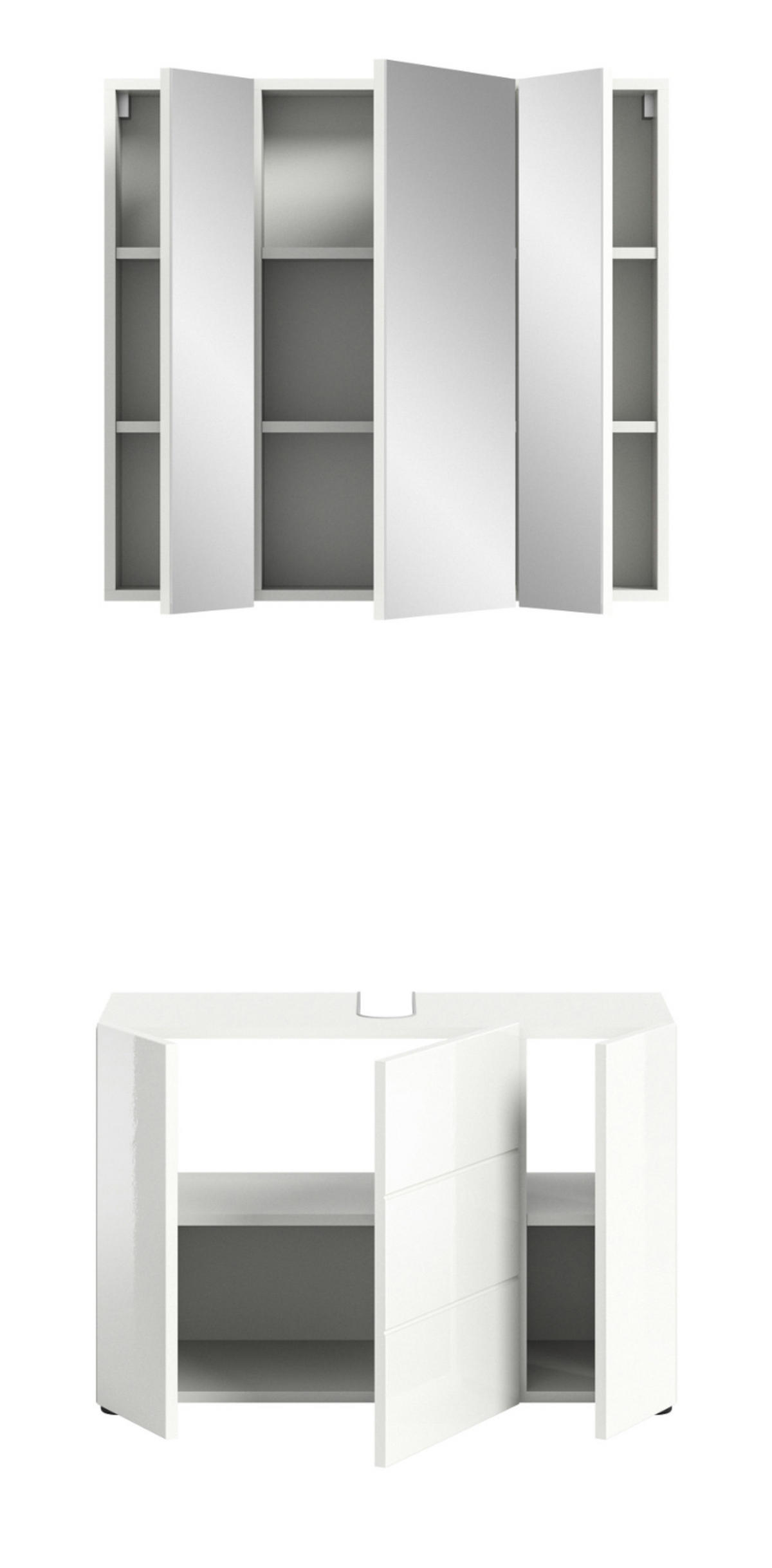 BADMÖBEL-SET 2-teilig weiß Hochglanz, Badkombination 80 cm - Weiß Hochglanz, Glas/Holzwerkstoff (82/190/34cm) - Inn.Furn