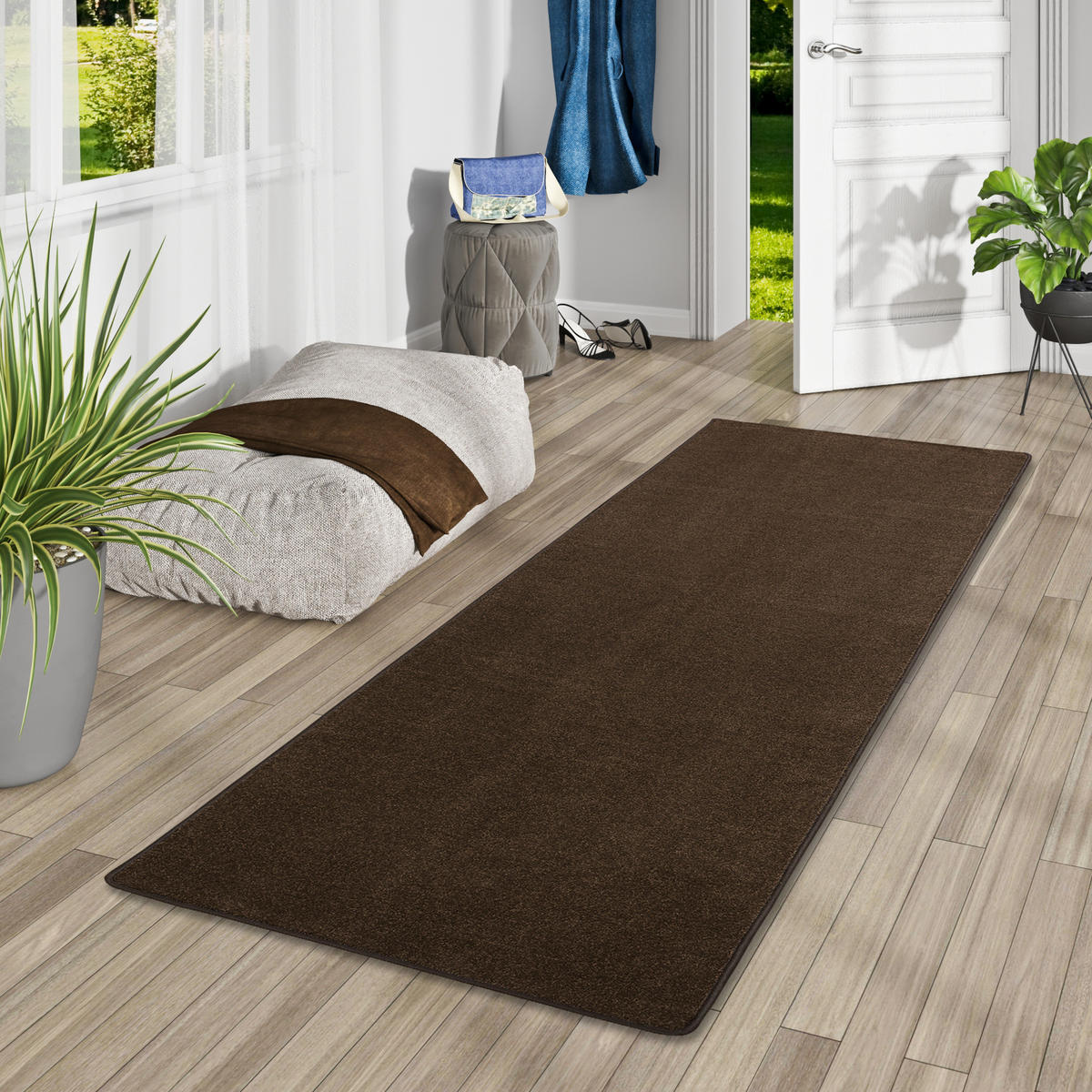 HOCHFLOR VELOURS LÄUFER TEPPICH LUNA - Dunkelbraun, Textil (100/300cm) - Snapstyle