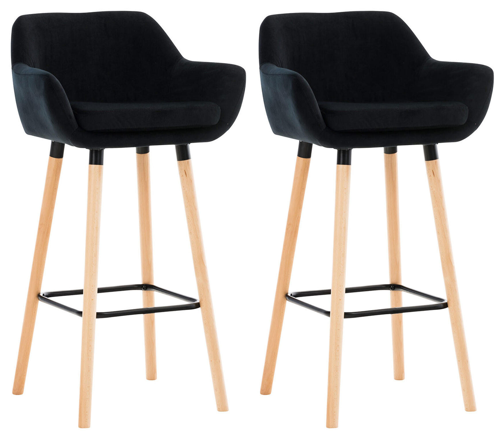 BARHOCKER Grande, 2er Set, Gestell Holz, Samt Schwarz - Schwarz/Braun, Holz/Textil (55/99/46cm) - TPFLiving