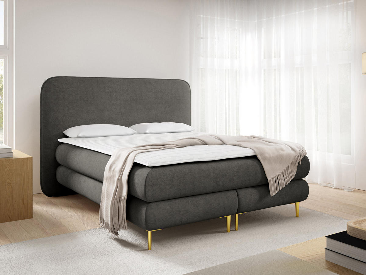 BOXBETT Amaretto - H3 - Dunkelgrau/Goldfarben, Holz/Textil (140/200cm) - MIRJAN24