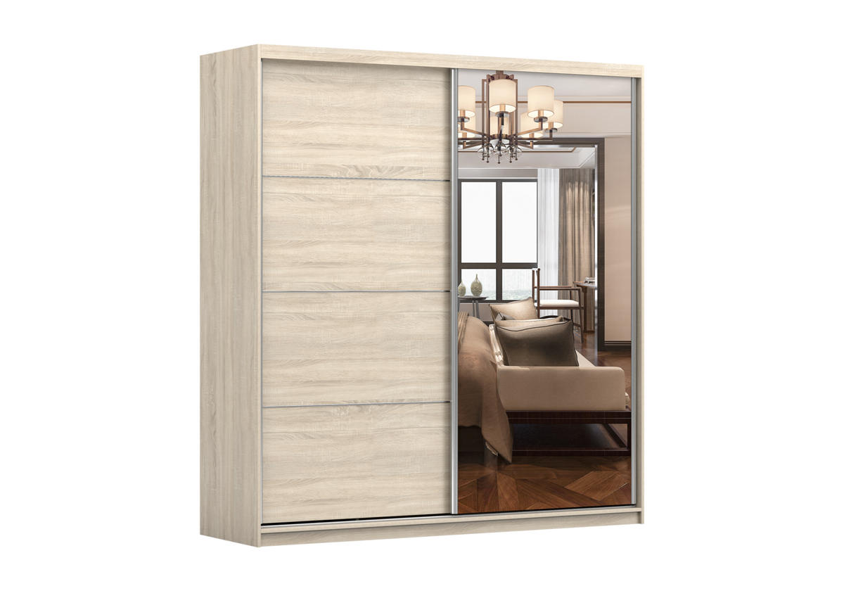 SCHIEBETÜRENSCHRANK - Schrank POSA 42 Sonoma - Sonoma Eiche, Holzwerkstoff (203/218/61cm) - Möblo