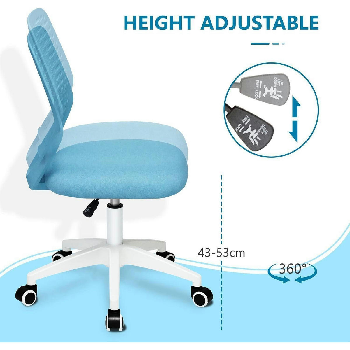BÜROSTUHL Blau atmungsaktiv armlos mit Rollen - Blau, Textil (44.5/97/44cm)