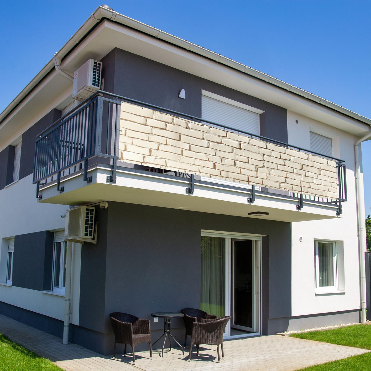 BALKON-SICHTSCHUTZ Ziegel - Wand - Licht - Weiß - Creme, Kunststoff (500/110cm) - MuchoWow