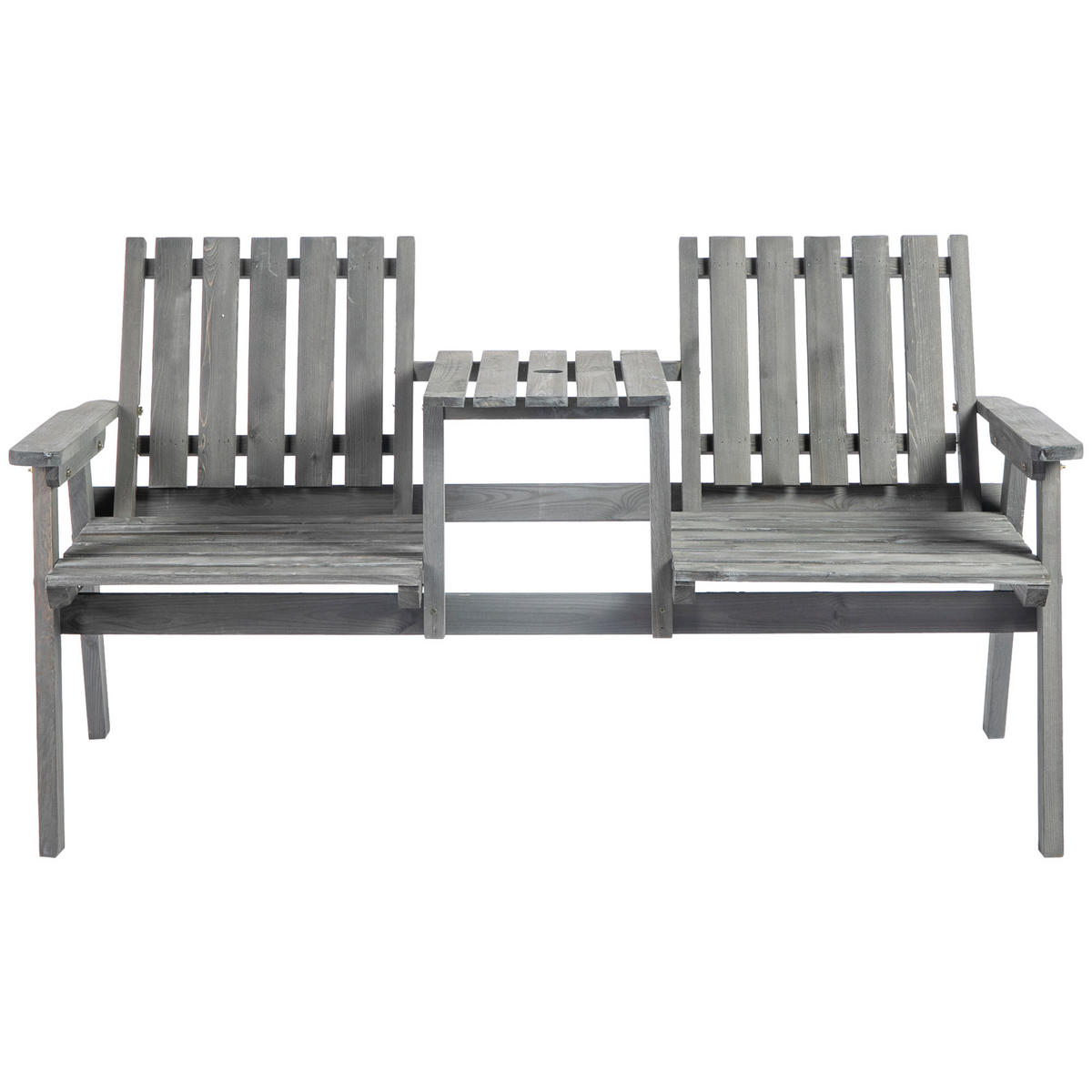 GARTENBANK MIT TISCH DE-08295 Sitzgruppe mit Regenschirmloch, 2 Sitzplätze Grau - Grau, Holz (152/83/70cm) - ComfortXL