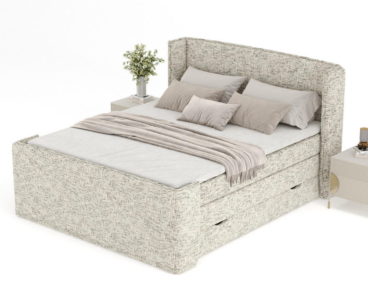 BOXSPRINGBETT Freeland Beige 160/200 cm mit Matratze und Topper - Beige/Schwarz, Holz/Holzwerkstoff (160/200cm) - Maison de Reve