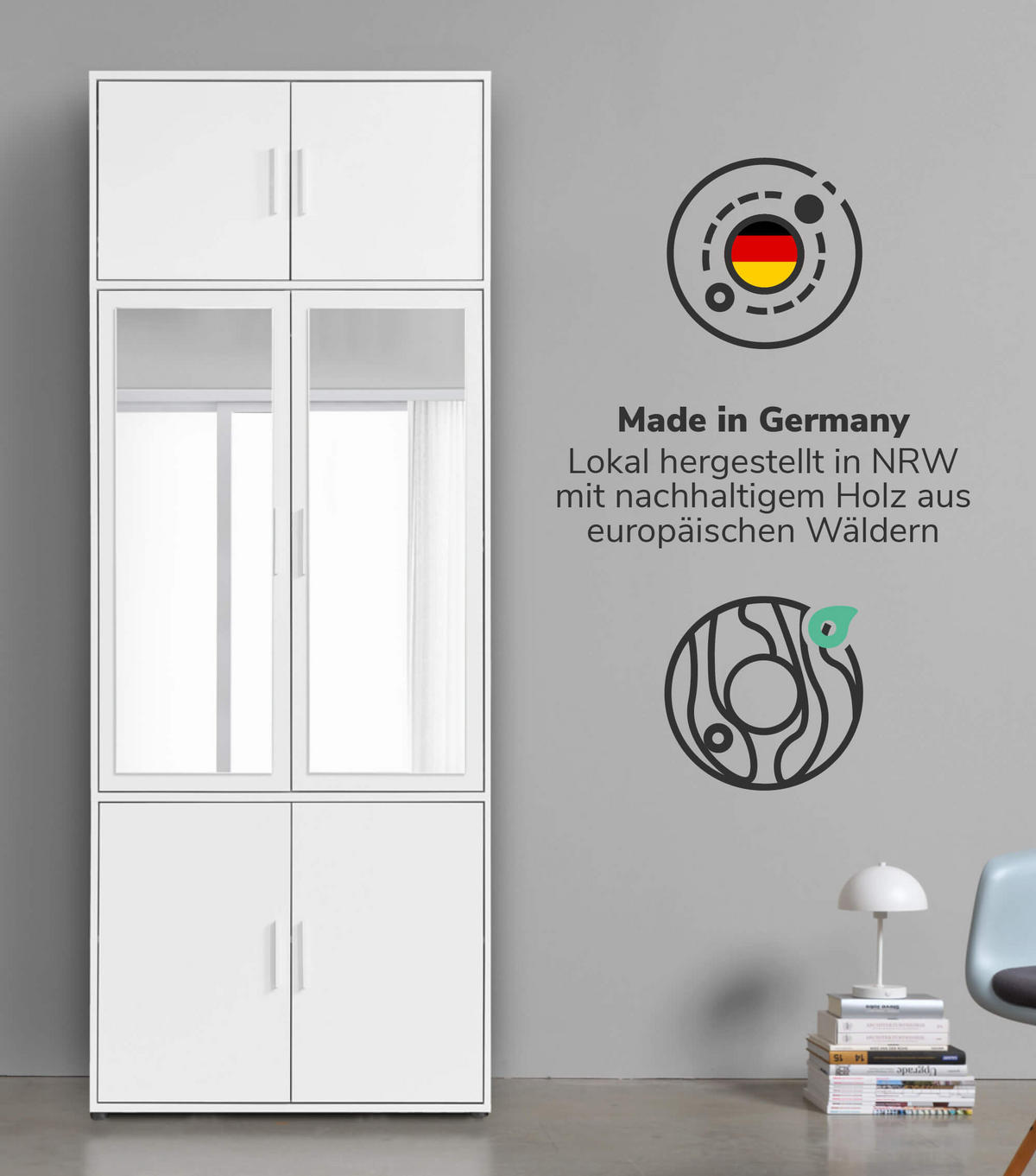 KLEIDERSCHRANK mit Spiegel Der Grenzenlose - Weiß, Holzwerkstoff (90/234/58cm) - Mokebo