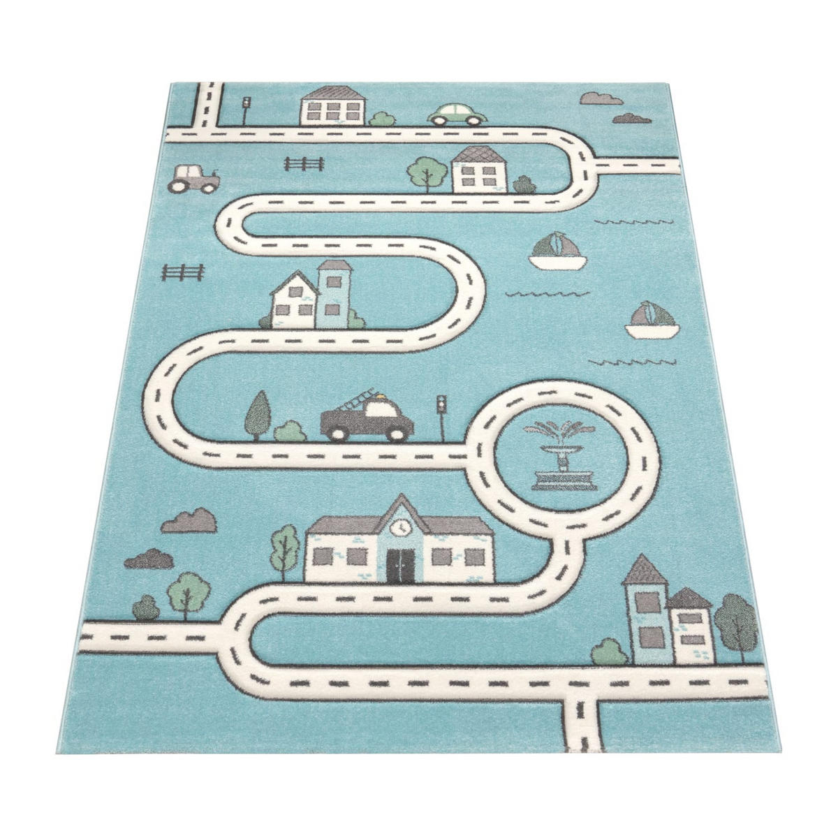 KINDERTEPPICH Roadmap Kindermotiv Kinderzimmer schmutzabweisend Blau Rechteckig 80x150 - Blau, Textil (80/150cm) - KADIMA DESIGN