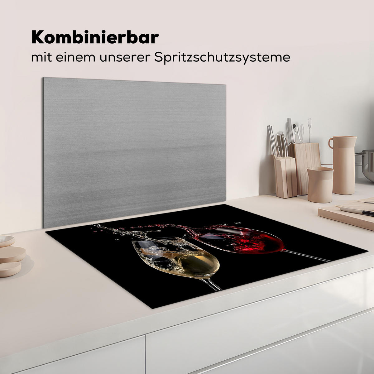 KRYT NA INDUKČNÍ DESKU Červené víno - Bílé víno - Sklenice - Černá 77x59 cm - vínově červená, plast (77/59/0.2cm) - MuchoWow