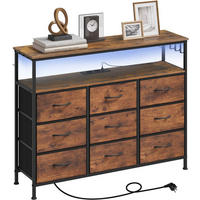 KOMMODE mit 9 Schubladen, LED, Steckdosen, Rustikales Braun - Dunkelbraun/Schwarz, Holzwerkstoff/Textil (110/85/30cm) - Woltu