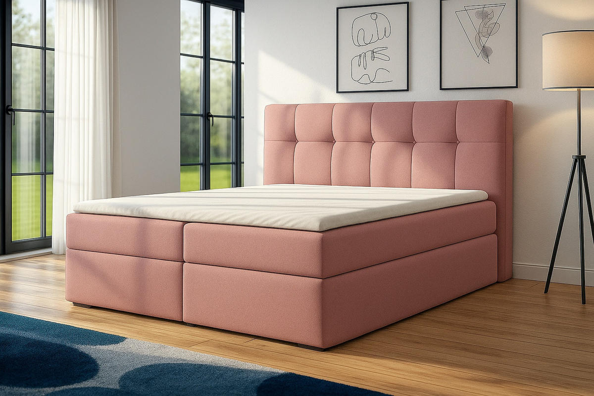 BOXSPRINGBETT REF 180 x 200 cm mit Bettkasten – Eleganz und Komfort vereint. Farbe : Rosa - Rosa, Textil (180/200cm) - A&J MöbelLand