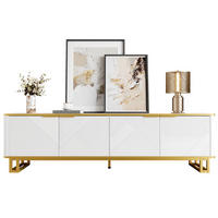 LOWBOARD in Weiß und Gold TV-Schrank mit vier Türen für Wohnzimmer, B160/T37.5/H48 cm - Goldfarben/Weiß, Holzwerkstoff/Metall (160/48/37.5cm) - STILVORA