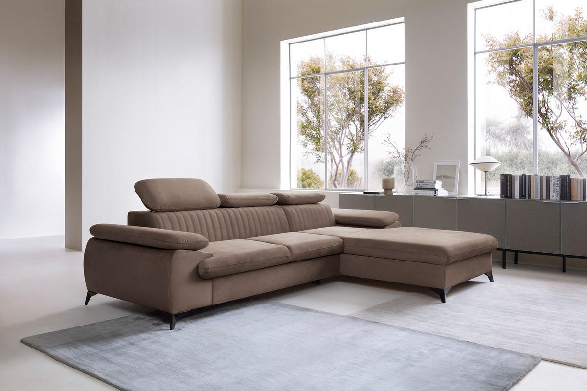 ECKSOFA 280 cm Xanto M, Schlaffunktion, verstellbaren Kopfstützen, Rechts, Braun - Braun, Holz (193/280cm) - Emporius